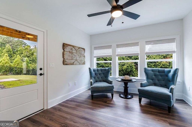 4992 Concert Ln, Marietta, GA 30066 - sitting room featuring wood finished floors, a ceiling fan, and baseboards