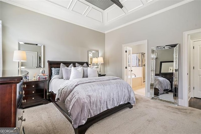 1525 Camden Cove Dr, Cumming, GA 30040 - bedroom featuring ornamental molding, carpet, and ensuite bath