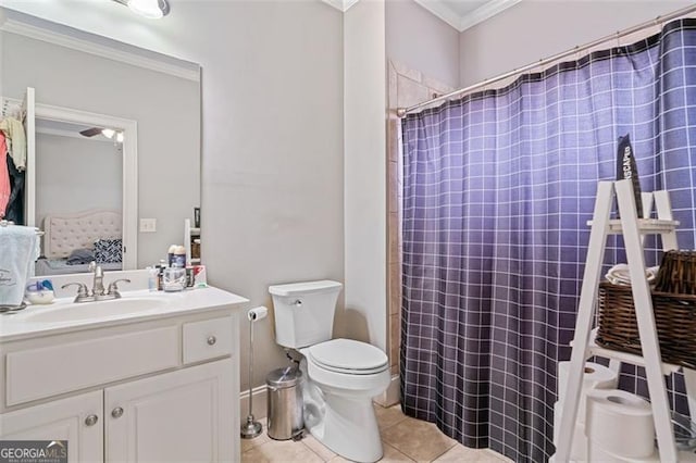 1525 Camden Cove Dr, Cumming, GA 30040 - full bathroom with ornamental molding, ensuite bathroom, toilet, tile patterned floors, and vanity