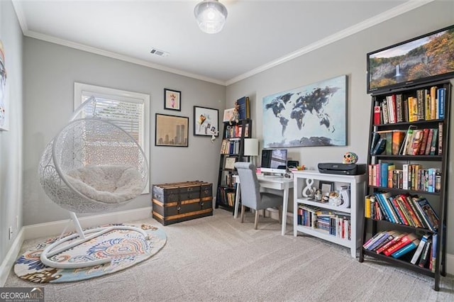 1525 Camden Cove Dr, Cumming, GA 30040 - carpeted home office with ornamental molding and baseboards