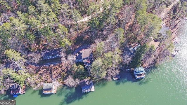 aerial view of property's location featuring a large body of water