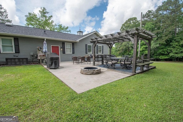 view of patio / terrace featuring an outdoor fire pit and a pergola