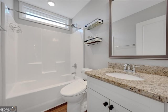 541 Glen Abbey Cir, Mableton, GA 30126 - bathroom with toilet, shower / tub combination, vanity, and wood finished floors
