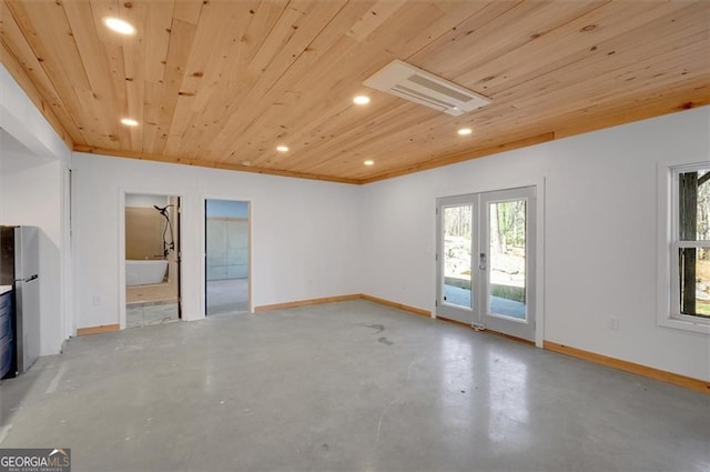 541 Glen Abbey Cir, Mableton, GA 30126 - unfurnished room featuring recessed lighting, wooden ceiling, concrete flooring, french doors, and baseboards
