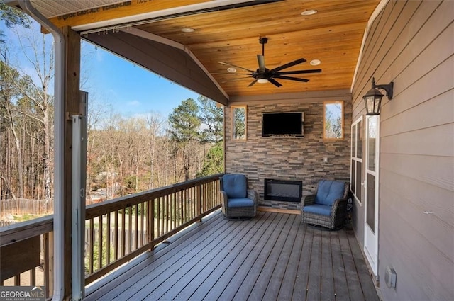 541 Glen Abbey Cir, Mableton, GA 30126 - wooden terrace featuring a ceiling fan