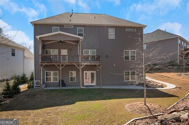 541 Glen Abbey Cir, Mableton, GA 30126 - back of property with ceiling fan, french doors, a yard, and a patio