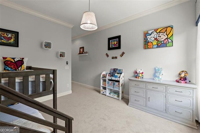 15815 Winterfield Way, Alpharetta, GA 30004 - bedroom with crown molding, light colored carpet, and baseboards