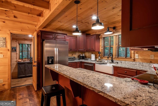 17 S Nicholas Way, Ellijay, GA 30540 - kitchen with a sink, dark wood-style floors, plenty of natural light, appliances with stainless steel finishes, and wood ceiling