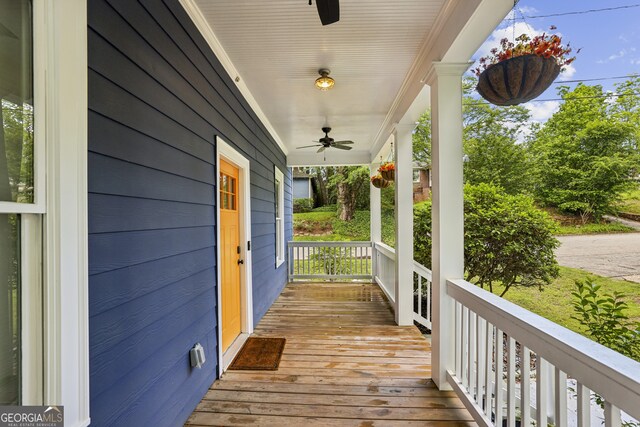 1211 Mortimer Pl SE, Atlanta, GA 30317 - wooden deck featuring a porch and a ceiling fan