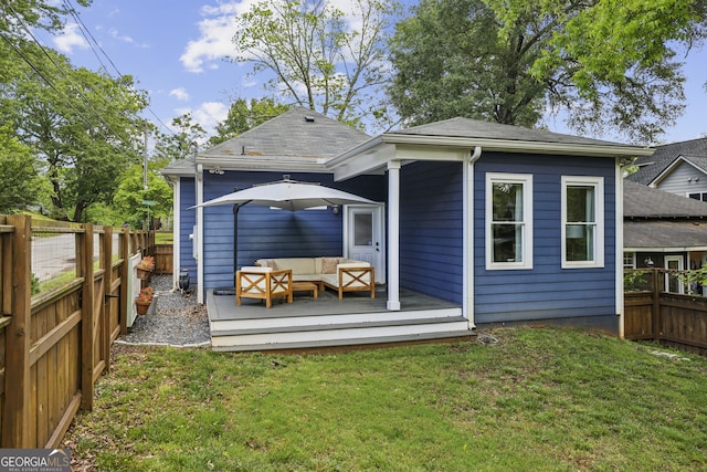 1211 Mortimer Pl SE, Atlanta, GA 30317 - back of house with an outdoor living space, a deck, and a shingled roof