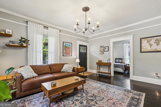 1211 Mortimer Pl SE, Atlanta, GA 30317 - living room with a chandelier, wood finished floors, crown molding, and baseboards