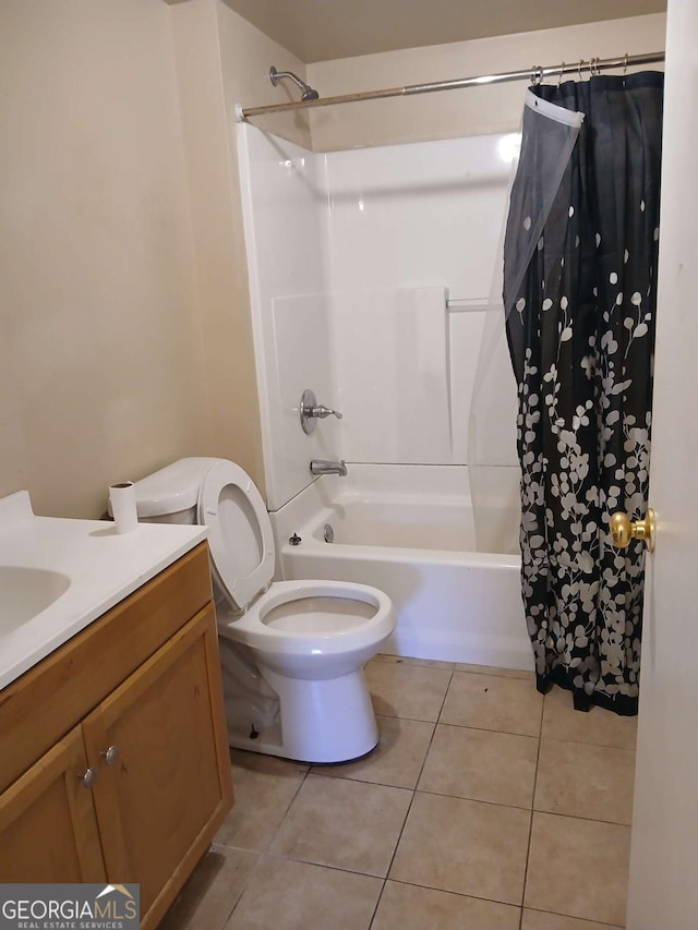 3026 Hidden Forest Dr, Snellville, GA 30078 - bathroom featuring tile patterned flooring, shower / tub combo, vanity, and toilet