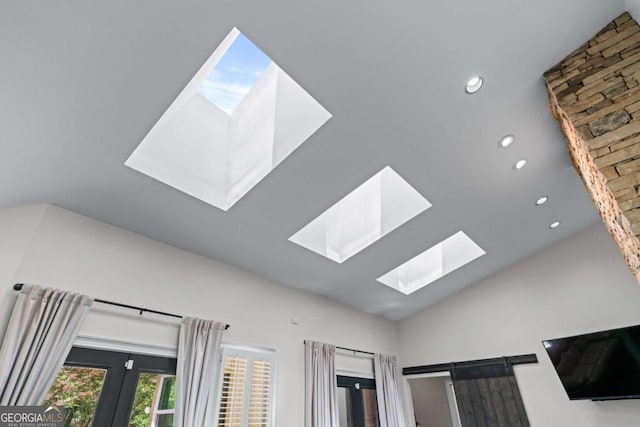 detailed view of a skylight and recessed lighting