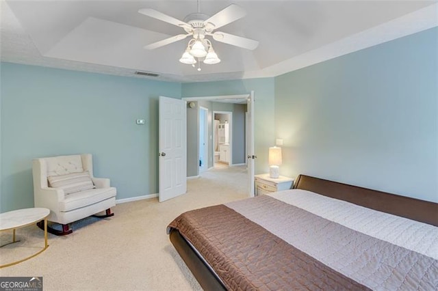 3517 Ridgemill Cir, Dacula, GA 30019 - carpeted bedroom with a ceiling fan and a raised ceiling