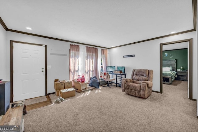 315 April Trce, Dawsonville, GA 30534 - carpeted living room with ornamental molding, recessed lighting, and baseboards