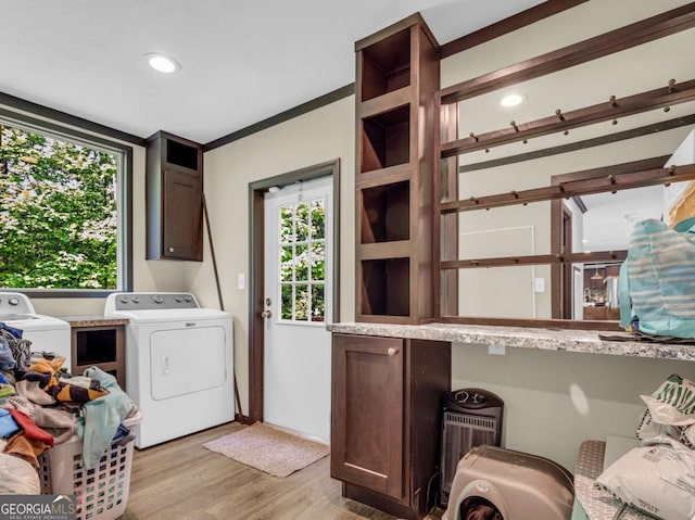 315 April Trce, Dawsonville, GA 30534 - laundry room featuring washer and clothes dryer, healthy amount of natural light, cabinet space, light wood-style floors, and recessed lighting