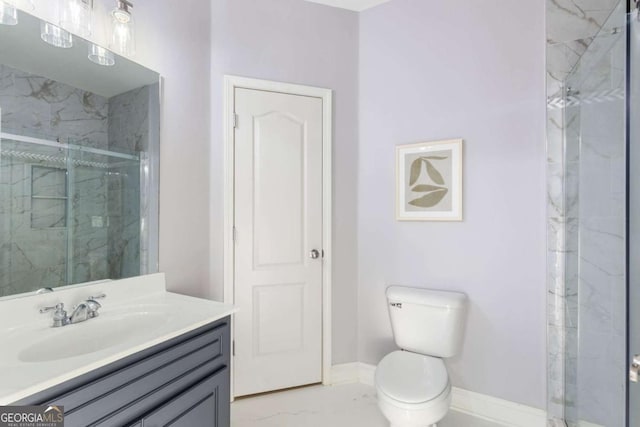 3302 Anna Ruby Ln, Buford, GA 30519 - bathroom with a stall shower, baseboards, vanity, and toilet