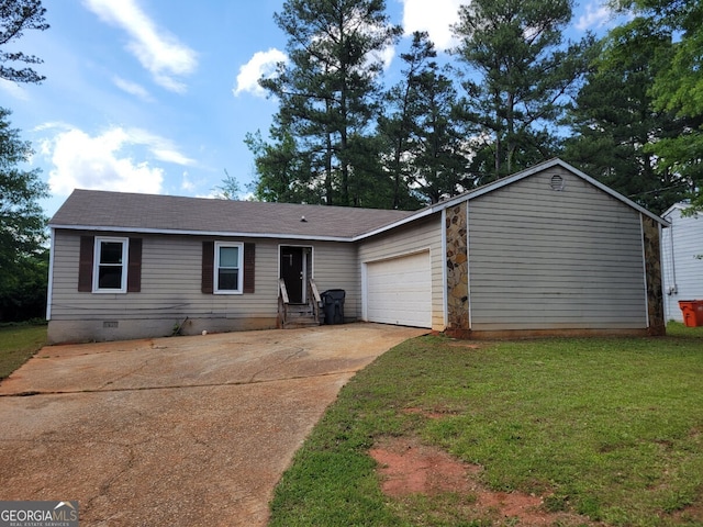 1094 Reynolds Ct, Morrow, GA 30260 - view of front of home featuring crawl space, concrete driveway, a garage, a front yard, and entry steps