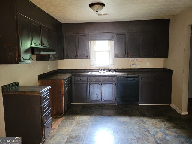 1094 Reynolds Ct, Morrow, GA 30260 - kitchen with black dishwasher, under cabinet range hood, a sink, and dark countertops