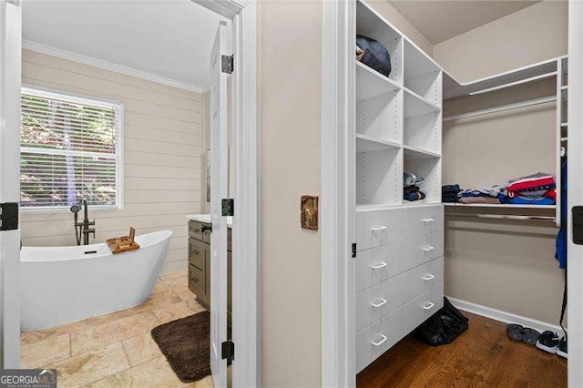 walk in closet featuring wood finished floors