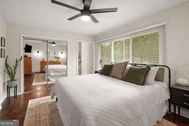 283 Norton Cir SE, Smyrna, GA 30082 - bedroom featuring wood finished floors, a closet, ceiling fan, and baseboards
