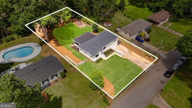 283 Norton Cir SE, Smyrna, GA 30082 - aerial view of property and surrounding area with property parcel outlined and a pool