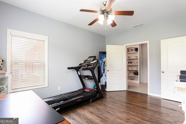 1365 Ivy Plantation, Monroe, GA 30656 - workout room featuring wood finished floors and a ceiling fan