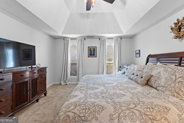 226 Le Paradis Blvd, Sharpsburg, GA 30277 - bedroom featuring light carpet, a tray ceiling, a ceiling fan, and baseboards