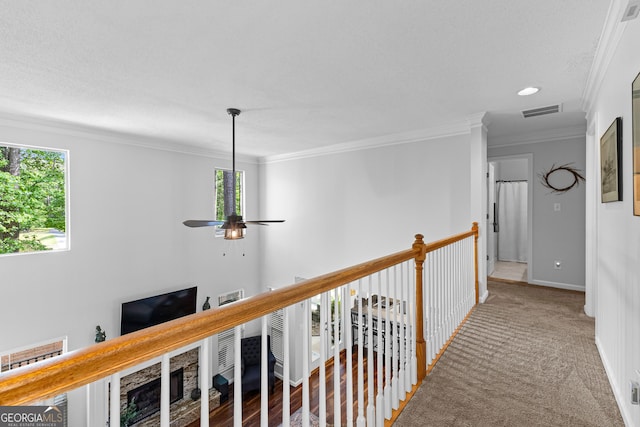 226 Le Paradis Blvd, Sharpsburg, GA 30277 - corridor featuring plenty of natural light, crown molding, baseboards, recessed lighting, and carpet floors