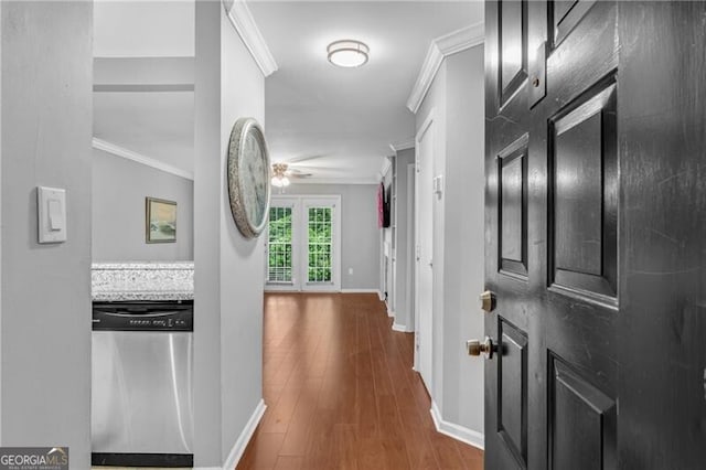 3655 Habersham Rd NE Unit 244B, Atlanta, GA 30305 - hallway with ornamental molding, baseboards, and wood finished floors