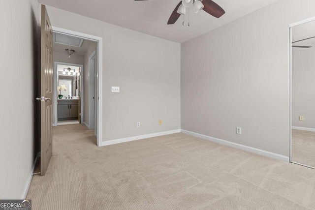 222 Harmony Ct, Alpharetta, GA 30004 - unfurnished bedroom featuring attic access, light colored carpet, baseboards, and a ceiling fan