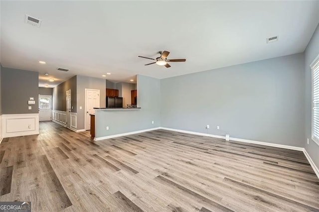 3807 Cyrus Ridge Way, Kennesaw, GA 30152 - unfurnished living room featuring a ceiling fan, wood finished floors, and recessed lighting