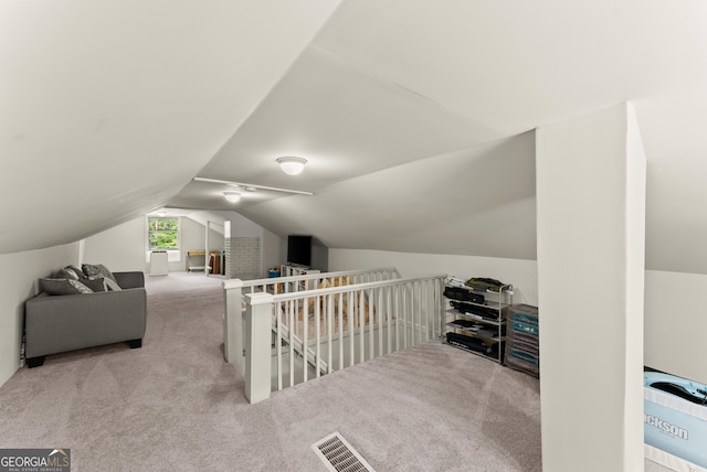 additional living space featuring carpet flooring and vaulted ceiling