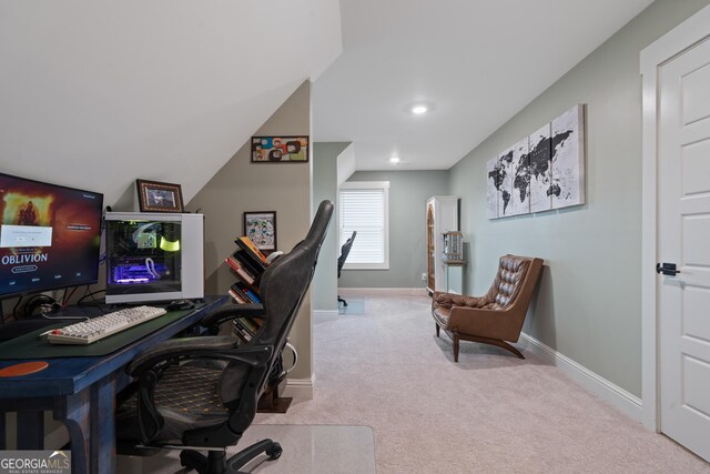 office space featuring carpet, baseboards, and recessed lighting