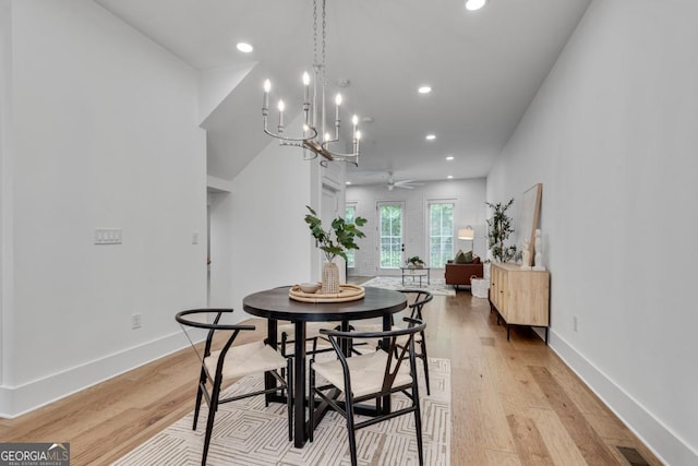 574 Boulevard Pl NE Unit 4, Atlanta, GA 30308 - dining room with recessed lighting, light wood-type flooring, a chandelier, ceiling fan, and baseboards