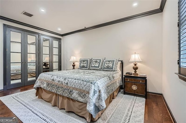 2499 Peachtree Rd Unit 108, Atlanta, GA 30305 - bedroom featuring crown molding, french doors, access to exterior, wood finished floors, and baseboards
