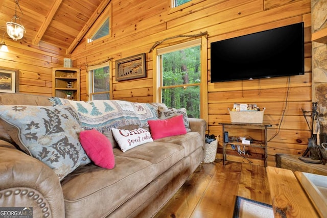 1157 Laurel Creek Rd, Blue Ridge, GA 30513 - living area with wooden walls, hardwood / wood-style flooring, and wooden ceiling