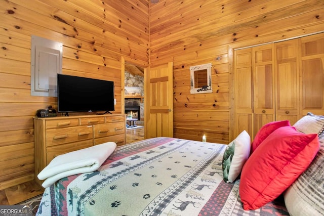 1157 Laurel Creek Rd, Blue Ridge, GA 30513 - bedroom featuring wood walls and a closet