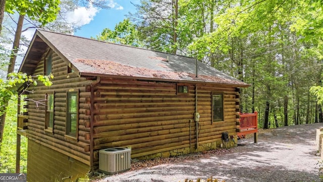 1157 Laurel Creek Rd, Blue Ridge, GA 30513 - view of property exterior featuring central air condition unit, log siding, and a shingled roof