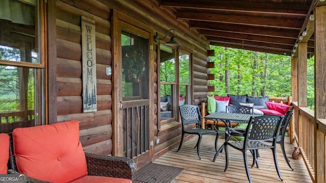 1157 Laurel Creek Rd, Blue Ridge, GA 30513 - wooden terrace featuring outdoor dining area