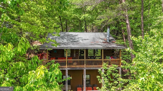 1157 Laurel Creek Rd, Blue Ridge, GA 30513 - rear view of property featuring log exterior, a deck, and a shingled roof