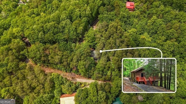 1157 Laurel Creek Rd, Blue Ridge, GA 30513 - aerial view of property's location with property boundaries highlighted and a heavily wooded area