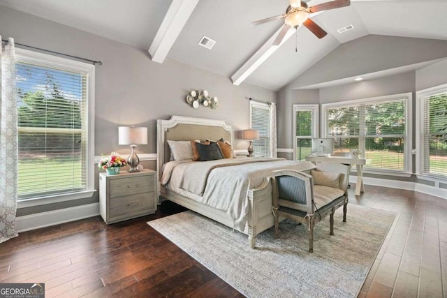 161 Archstone Sq, Mcdonough, GA 30253 - bedroom featuring vaulted ceiling, dark wood-style floors, multiple windows, and baseboards