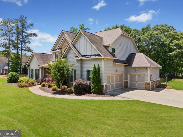 161 Archstone Sq, Mcdonough, GA 30253 - craftsman-style house featuring board and batten siding, concrete driveway, a front yard, and a shingled roof