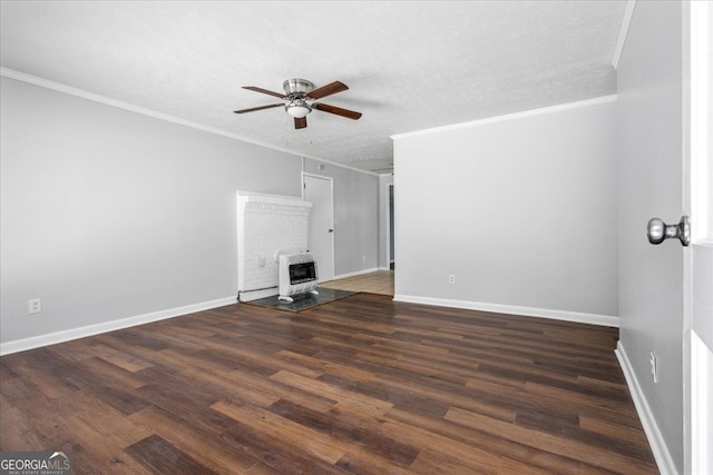 684 Hog Liver Rd, Carrollton, GA 30117 - unfurnished living room featuring heating unit, ceiling fan, crown molding, wood finished floors, and baseboards