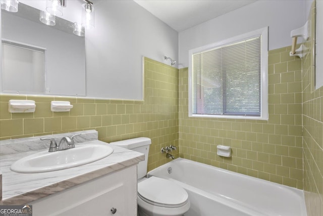 684 Hog Liver Rd, Carrollton, GA 30117 - full bathroom with toilet, shower / bath combination, vanity, and tile walls