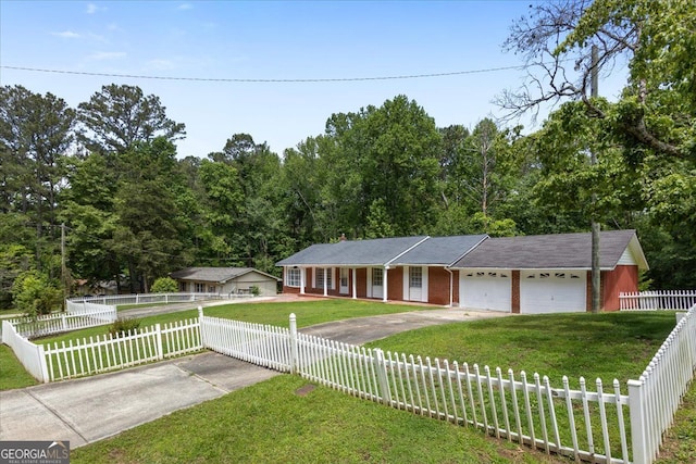 684 Hog Liver Rd, Carrollton, GA 30117 - ranch-style house featuring driveway, an attached garage, brick siding, and a porch
