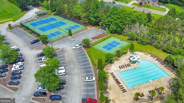 aerial view of a pool area