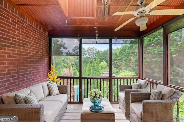 11569 Finley Rd, Johns Creek, GA 30024 - sunroom / solarium with an outdoor hangout area, ceiling fan, and plenty of natural light