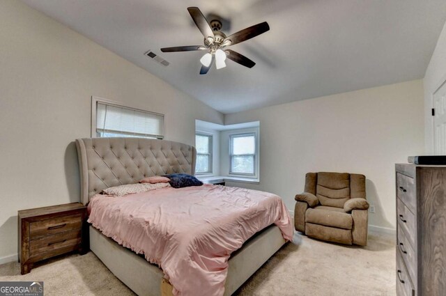 1358 Millstream Trl, Lawrenceville, GA 30044 - bedroom featuring vaulted ceiling, light colored carpet, baseboards, and a ceiling fan